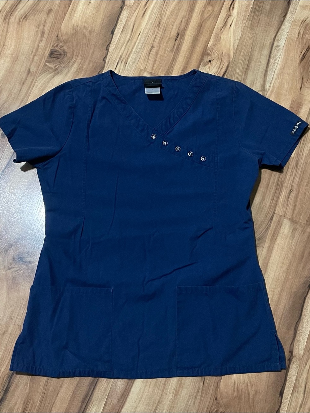 Baby Phat by Kimora Lee Simmons Navy Blue Scrub Top Y2K Vintage Logo Size S